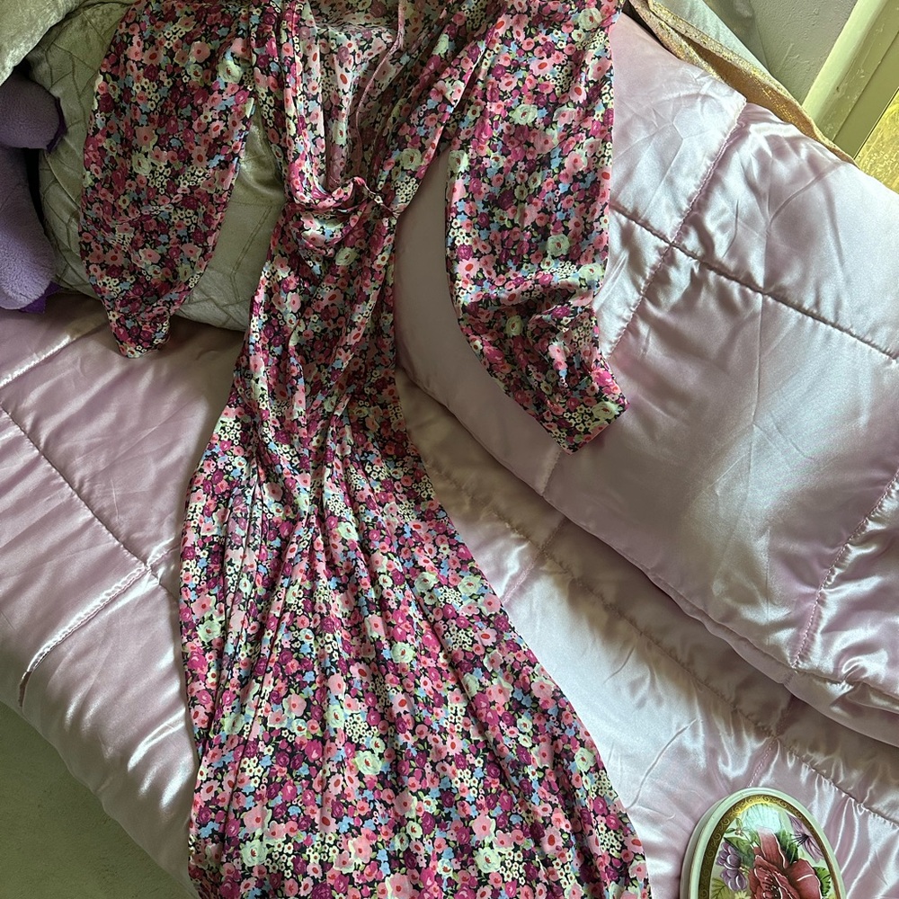 Floral Pink Long Sleeve Maxi Dress